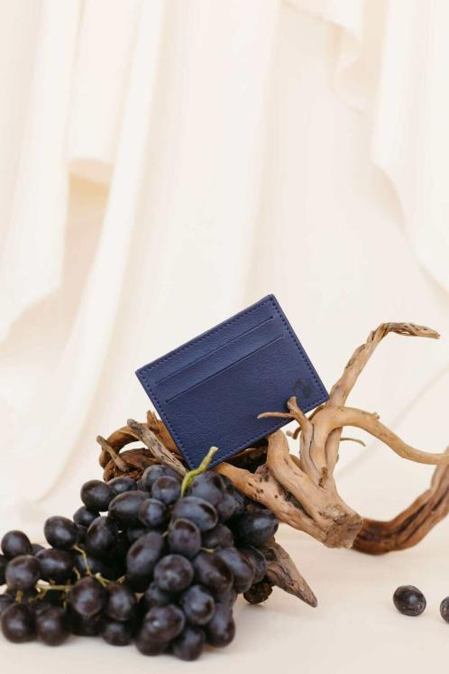 Porte-cartes - bleu - Cuir de raisin